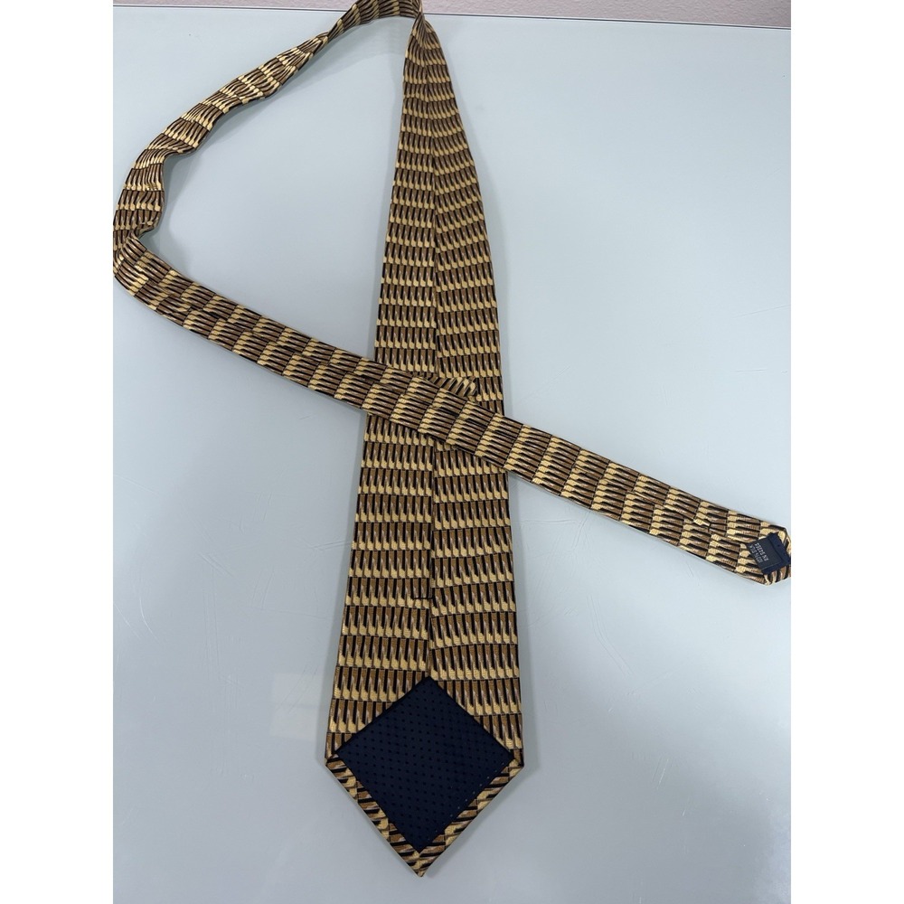 Men's Gold Black Silk Tie Geometric Pattern Classic Business Necktie No Tag. - Picture 4 of 5